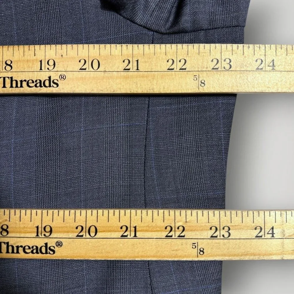 PETER MILLAR Mens Blazer Sport Coat Two Button Suit Jacket Wool Plaid 46R Navy